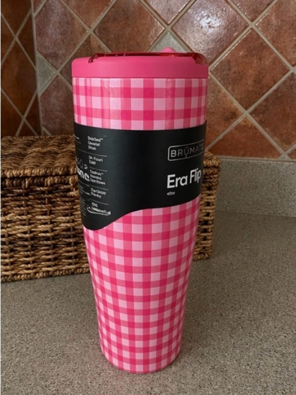 BNIB Brumate Pink Gingham 40 oz. Era Flip - Picture 3 of 5